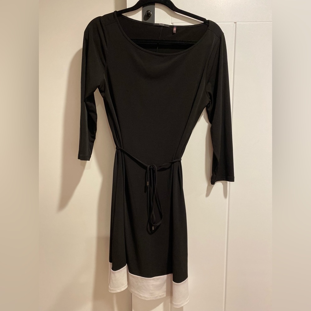 Tahari belted Little Black dress with white bottom size M